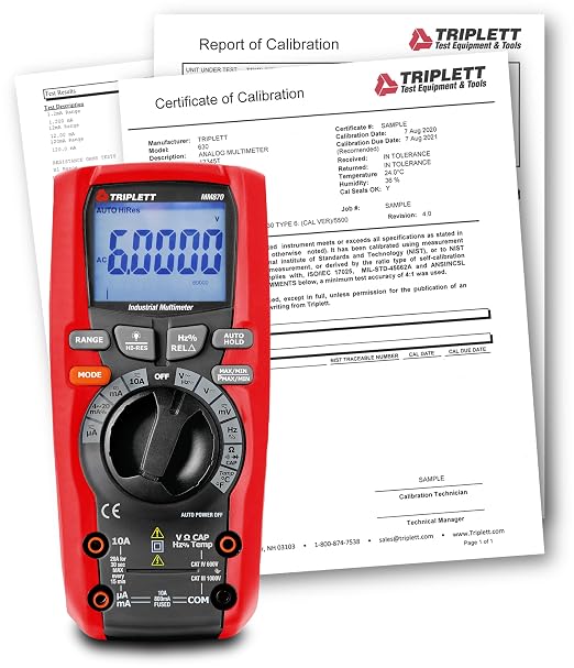 Triplett MM870 True RMS 6000 Count Precision Multimeter with LPF and Certificate of Traceability to NIST - AC/DC Voltage and Current, Resistance, Temperature, Capacitance, Frequency
