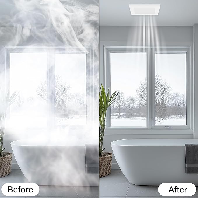 Bathroom Fan with Light and Humidity Sensor: 26W Ceiling Mount Ventilation Fan and LED Light Combo for Bathroom and Home, 100CFM, 5CCT Seletable, Dimmable & Wet Rated, ETL Certified