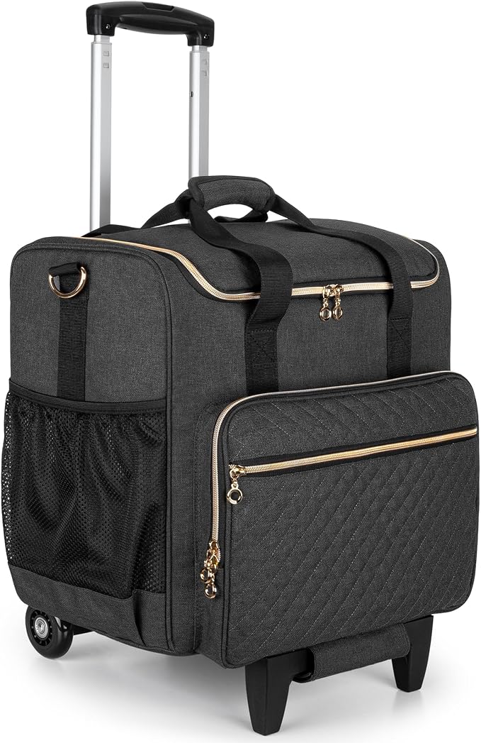 LUXJA Rolling Teacher Bag with Laptop Compartment and Detachable Dolly, Multifunctional Rolling Teacher Tote Bag (Patent Pending), Black