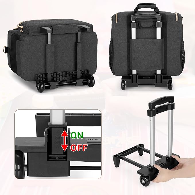 LUXJA Rolling Craft Bag with Pockets for 12 x 12 inch Scrapbook Album and Laptop, Rolling Scrapbook Tote with Detachable Dolly (Patent Pending), Black