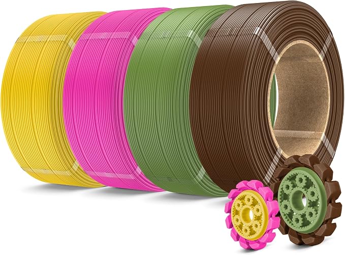 SUNLU PLA+2.0 3D Printer Filament Refill 1.75mm, 4 Packs, 4KG | Stronger PLA+ Filament, No Spool Refill, Compatible with Bambu Lab 3D Printers, Coffee Brown+Olive Green+Magenta+Vivid Yellow