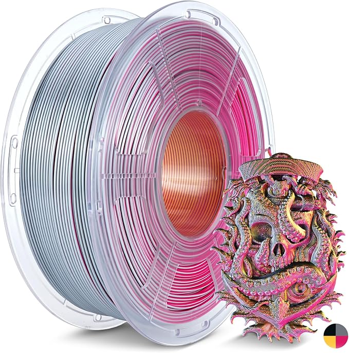 JAYO Silk Quad-Color PLA Filament 1.75mm Black-Red-Yellow-Grey 1.1kg, Four-Color Gradient PLA, High Gloss Shine, Smooth Layer Concealment, Fits for Most FDM 3D Printers