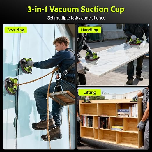 TaskStar Glass Suction Cups to Lift Large Glass: 8" Tile Suction Cup Tool with Pressure Gauge, 450 LBS Max Load, Heavy Duty Vacuum Lifter for Contractor/Tiler/Stone Installer/DIYer