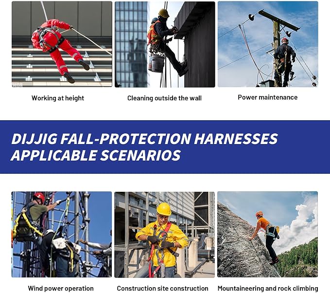 DIJJIG Safety Harness Fall Protection Kit Full Body Roofing Harnesses With Internal Shock Absorbing Lanyard, Blue Safety Harness For Construction OSHA/ANSI Compliant