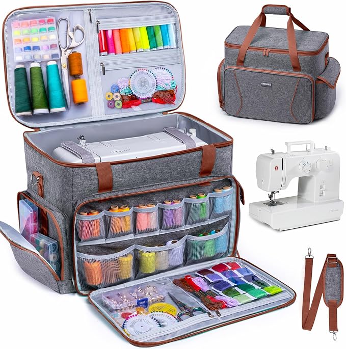 AMOIGEE Sewing Machine Case – Heavy Duty Sewing Machine Bag with Thick Padded Bottom, Sewing Tote Fits Most Standard Machines Compatible with Singer, Brother, Janome