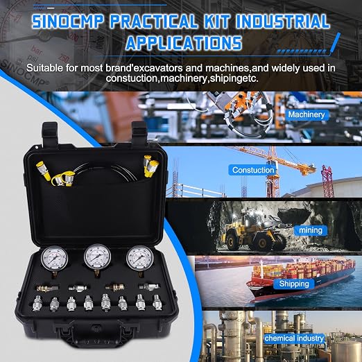 Hydraulic Pressure Test Kit with 3 Gauges(25/40/60Mpa), 12 Test Couplings, 3 Test Hoses(64in) Diagnosis Tester Gauge Kit Set for Excavator Construction Machinery