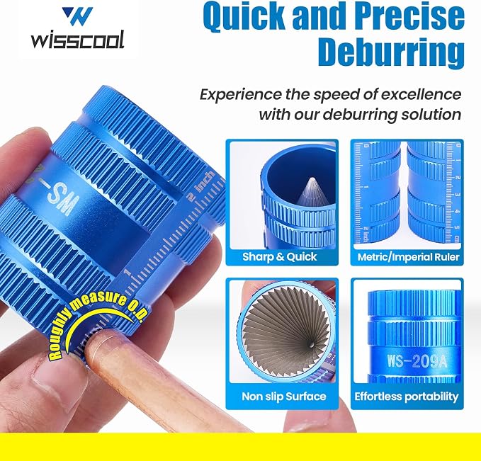 WISSCOOL 1/4" to 1-1/4" Deburring Tool Pipe Reamer PlumbingTools Copper Pipe Cleaner Removing Burr Tools for Inner Outer Copper PVC Metal Aluminium(Blue-Pro)