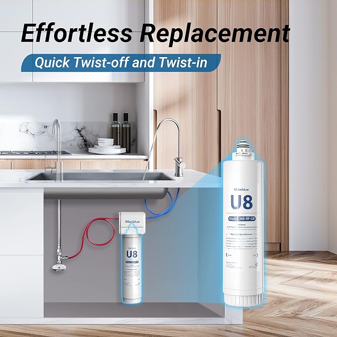 Maxblue RF-U8 Water Filter Replacement for Maxblue U8-ST/U8-FC Under Sink Water Filter System, 2 Years High Capacity