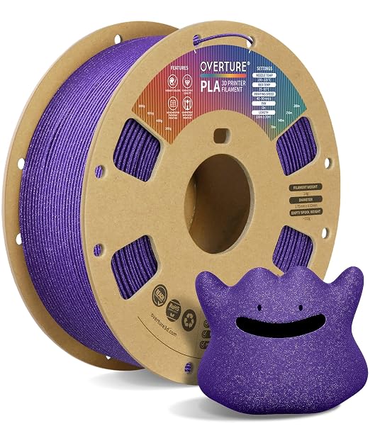 OVERTURE PLA Filament 1.75mm, Neatly Wound 3D Printer Filament 1kg Spool (2.2lbs), Dimensional Accuracy +/- 0.02 mm, Fit Most FDM 3D Printers (Sparkle Purple)