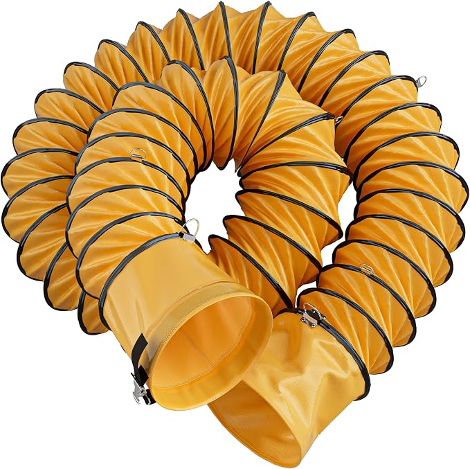 Hon&Guan PVC Flexible Duct for Utility Blower Exhaust Fan Support 10 Inch 25 FT with Adjustable Rope & D-Rings