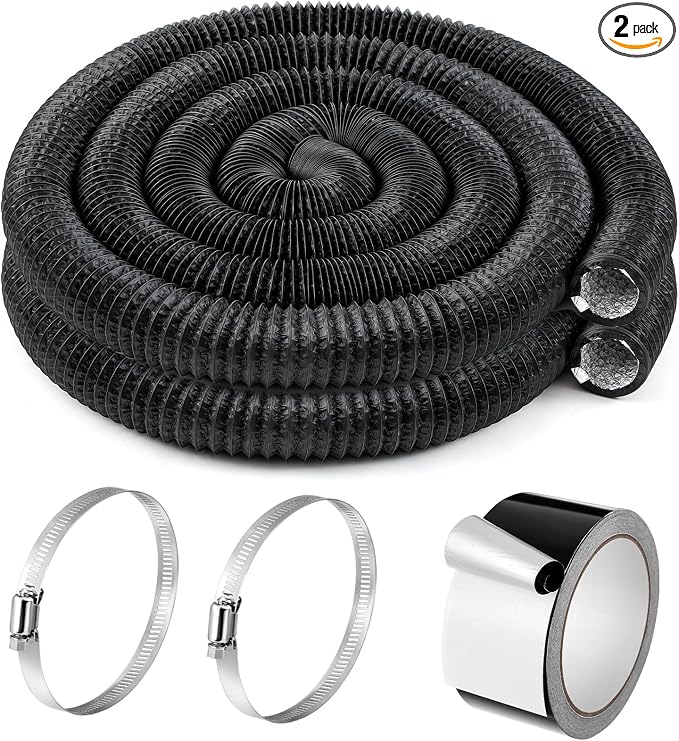 Zonon Dryer Vent Hose 4 Inch x 100 Feet Flexible Aluminum Foil Ducting Non Insulated with Stainless Steel Clamps and Aluminum Tape for Pipe, HVAC Heating Cooling Ventilation and Exhaust(Black)