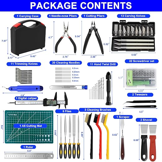 3D Printer Tool Kit, 105 Pcs 3D Printer Accessories Includes Deburring Tool, Removal Tools, Digital Caliper, Cutting Mat, Carrying Case, 3D Printing Tool Kit for Finishing, 3D Print Removing, Cleaning