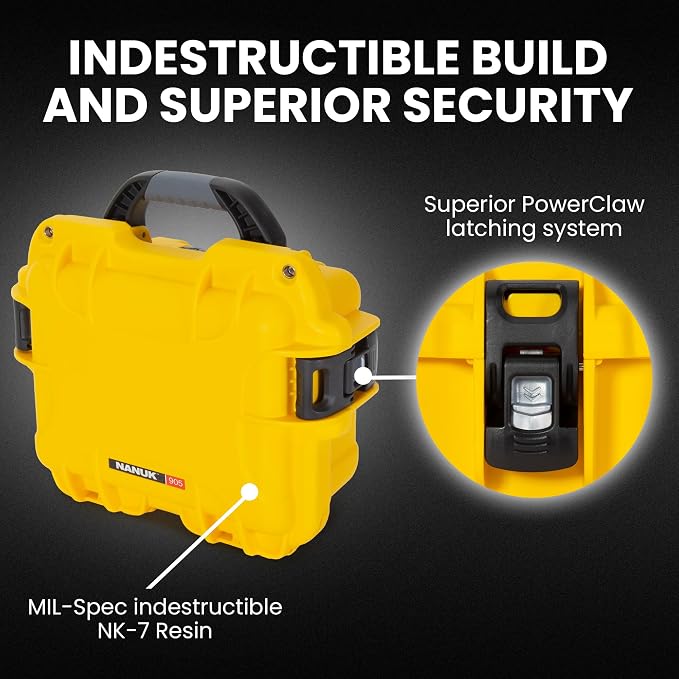 NANUK 905 Hard Case with Foam – IP67 Waterproof Hard Case, Protective Hard-Shell Box for Camera, Drone & Gear – Impact-Resistant, Dustproof, Travel-ready, 12.5” x 10.1” x 6”, Made in Canada – Yellow