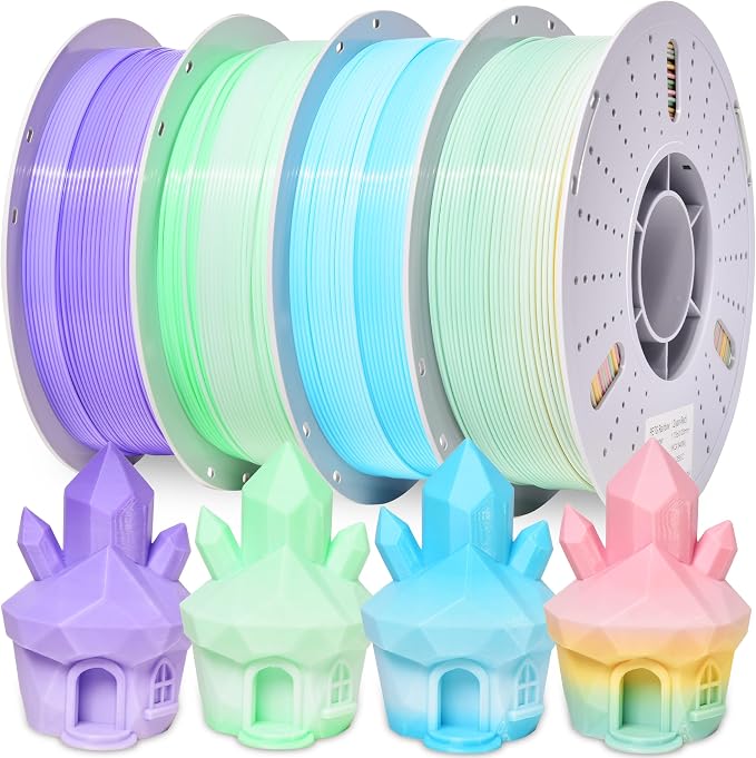 PINBALL PETG Rainbow 3D Printer Filament 4KG, Multicolor PETG Filament 1.75mm, 4kg Pack, Purple+Green +Blue+Red