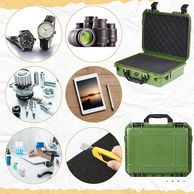 Relaxweex 1 Pcs Waterproof Hard Case with DIY Customizable Foam Insert Portable Protective Case with Knife for Camera Drones Equipments Tools Test Instruments(Green,16.3 x 12.4 x 6.5 Inch)