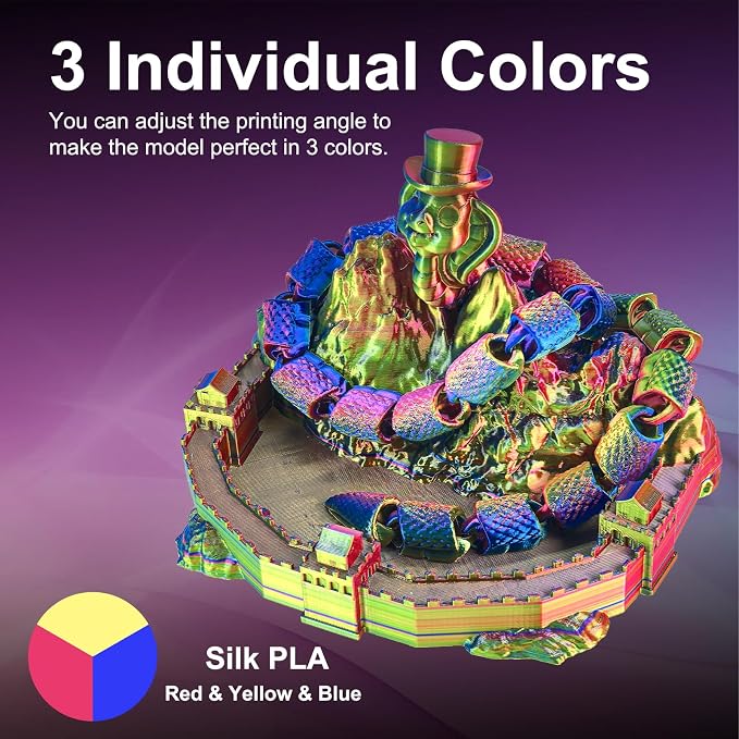 ERYONE Silk Tri Color PLA Filament 3D Printer 1.75mm +/- 0.03mm, Multicolor Filament Tricolor PLA Bundle 2KG Cardboard Spool, Red Yellow Blue