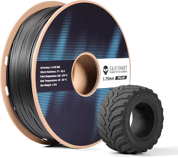 SainSmart Flex TPU Air, 1.75mm Lightweight Foaming TPU Filament, 1kg, Adjustable Hardness 77A–93A, High Resilience & Matte Finish, Easy Printing & No Clogging, for Wearables, Sports Gear, Black