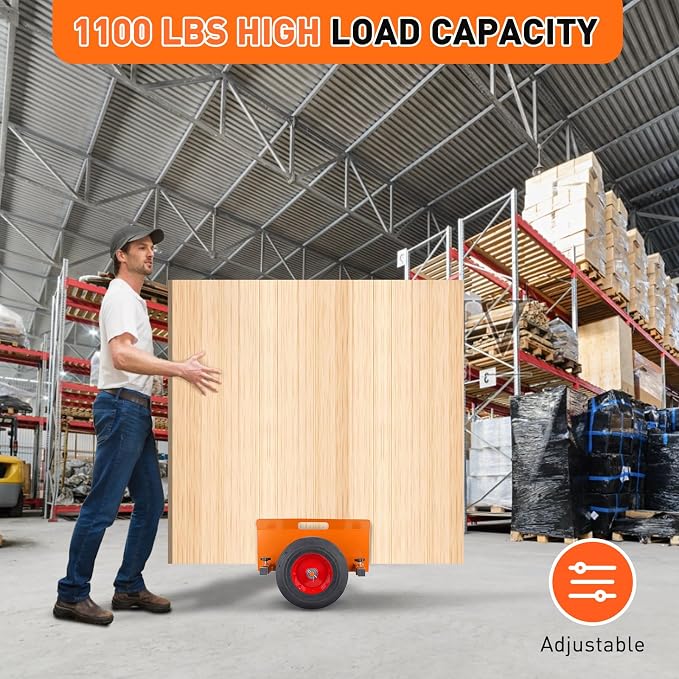 Heavy Duty Panel Dolly 1100LBS Capacity Door Cart with 10" Solid Rubber Wheels,Adjustable Clamp Panel Cart with Handle, All Terrain Slab Dolly for Drywall Sheet Heavy Material-Orange