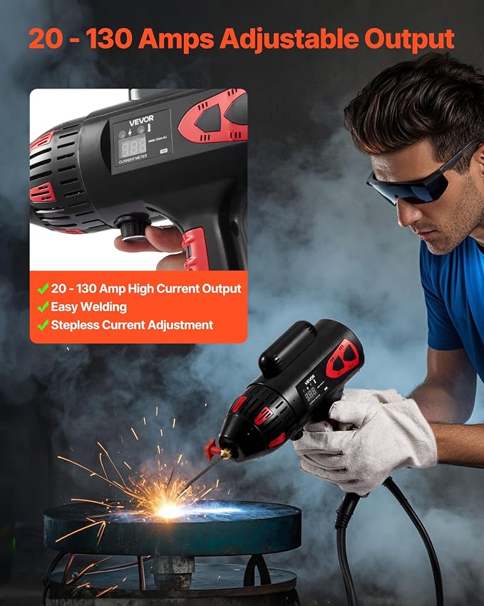 VEVOR Portable Handheld Welding Machine, 20-130A Portable ARC Welder with Stepless Current Adjustment & IGBT Inverter, 115V Handheld Stick Welder Digital Display Fit for 1/16"-1/8" Welding Rods