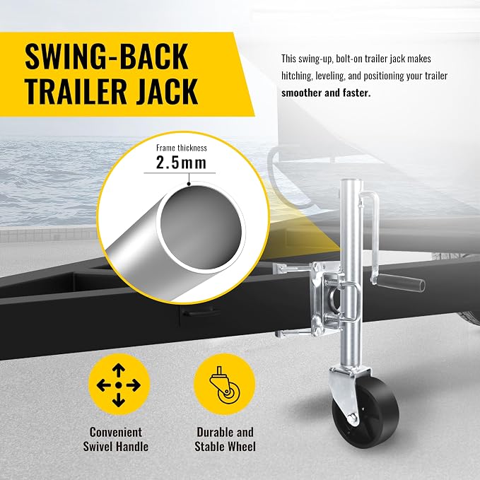 MaxxHaul 10" Lift Swing Back Trailer Jack - 1,000 lb Capacity Heavy Duty Bolt-On Trailer Tongue Jack with 6" Smooth-Rolling Wheel and Side Wind Handle (70148)