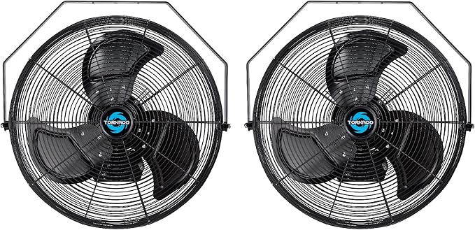 Tornado 2 Pack 20 Inch Outdoor Rated IPX4 Water-Resistant High Velocity Fan Industrial Workstation Wall Mount Fan For Commercial, Industrial, Greenhouse Use 3 Speed 4750 CFM UL Safety Listed