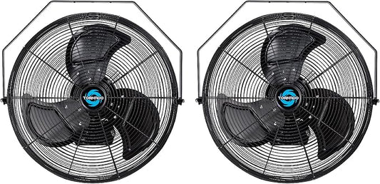 Tornado 2 Pack 20 Inch Outdoor Rated IPX4 Water-Resistant High Velocity Fan Industrial Workstation Wall Mount Fan For Commercial, Industrial, Greenhouse Use 3 Speed 4750 CFM UL Safety Listed