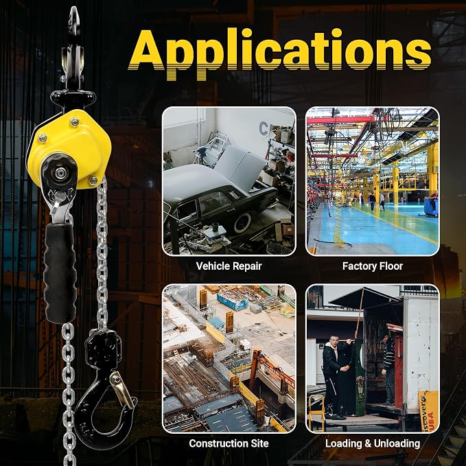 550LBS Manual Lever Chain Hoist Mini Puller 1/4 Ton Capacity | Portable Chain Come Along 10 Feet Lift G80 Chain Ratchet Lever Hoist with Hook