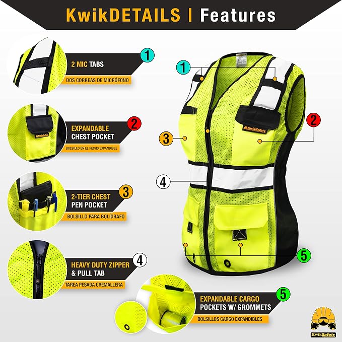 KwikSafety - Charlotte, NC - RoadBOSS Economy & Premium Safety Vest for Women [SNUG-FIT] Class 2 ANSI Tested OSHA