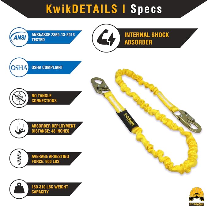 KwikSafety - Charlotte, NC - RATTLER [BEAM ANCHOR KIT] 6 ft Safety Lanyard, 3 D-Ring Safety Harness, Tool Lanyard, 3 ft Cross Arm Strap, ANSI Single Leg Shock Absorbing Fall Protection
