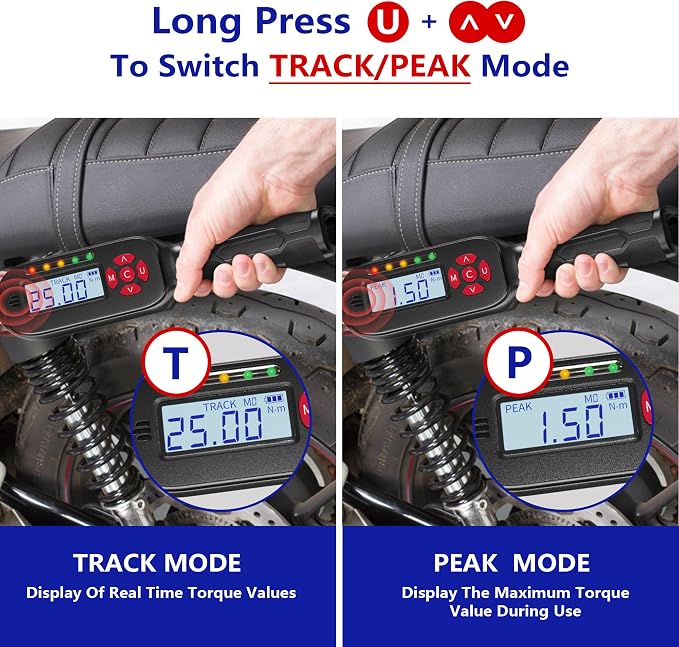 1/4 Inch Drive Digital Torque Wrench, 1.1-22.1Ft.lb/1.5-30Nm Electronic Bike Torque Wrench, ±2% Accuracy with Preset Value, Data Storage, Buzzer and LED Flash Notification for Bicycle Moto