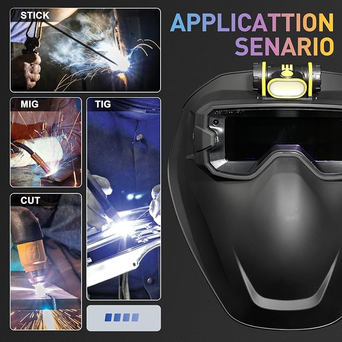 Shine SPOTLITE True Color Auto Darkening Welding Goggles Kit, Full Facepiece Protection Mask for Tig, Mig, Stick Plasma Cut, Neck & Shoulder Fireproof Cover Included (Spotlite)