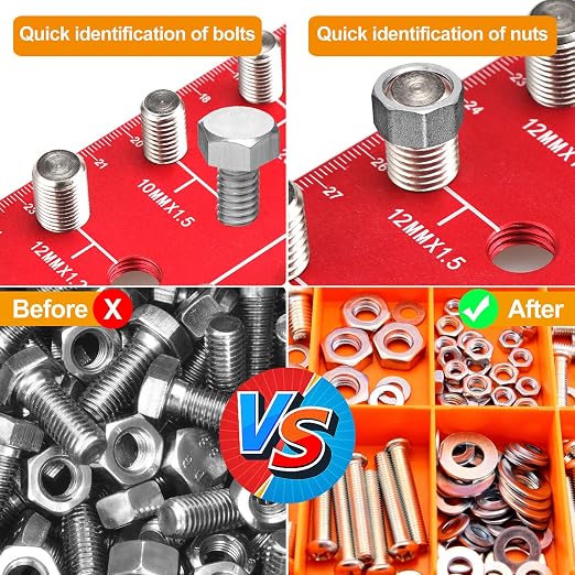 Thread Checker - 55 Nut & Bolt Thread Checker, Bolt Size and Thread Gauge 19 Standard and 17 Metric Sizes & 19 Drill Bit Gauge, Bolts and Nut Identifier Gauge for Easy Verifying Sizing