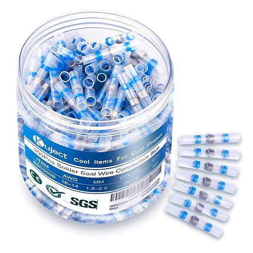 Kuject 300PCS Blue Heat Shrink Butt Connector, Waterproof Self Solder Sleeve Electrical Butt Splice for Automotive Marine Boat Trailer Truck 16-14 Awg