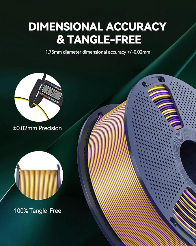 SUNLU Silk Triple Color PLA Filament Bundle Muticolor, Neatly Wound Shiny Silk 3D Printer Filament 1.75mm ±0.02mm, Individually Vacuum Packed, 0.25kg per Spool, 1kg in Total, 4 Pack.