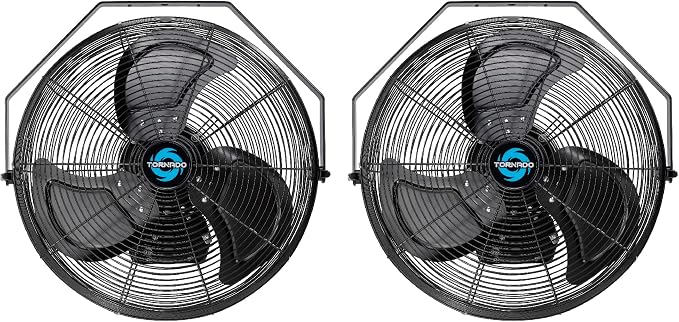 Tornado 2 Pack 18 Inch Outdoor Rated IPX4 Water-Resistant High Velocity Industrial Wall Mount Fan For Commercial, Industrial, Greenhouse Use 3 Speed 4150 CFM 1/6 HP 6.6 FT Cord UL Safety Listed
