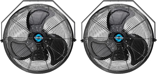 Tornado 2 Pack 18 Inch Outdoor Rated IPX4 Water-Resistant High Velocity Industrial Wall Mount Fan For Commercial, Industrial, Greenhouse Use 3 Speed 4150 CFM 1/6 HP 6.6 FT Cord UL Safety Listed