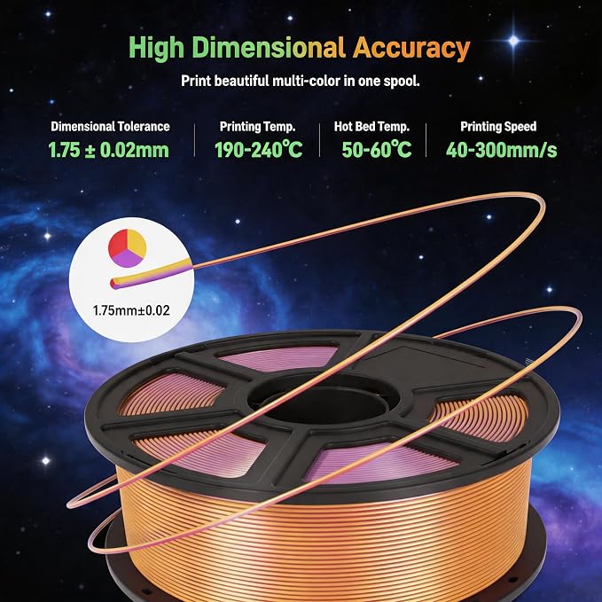 Silk PLA 3D Printer Filament Bundle 1.75mm Filajoy3D Multicolor 3D Printing Filament 250g*4 Dimensional Accuracy +/- 0.02mm for Most FDM 3D Printers