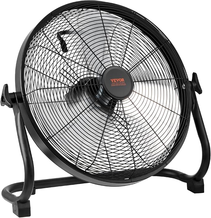 VEVOR 16'' Rechargeable Floor Fan, Portable Quiet Personal Fan for Home or Office, 360 Degree Manual Pivoting Head, Stepless Speed Regulation High Velocity, Heavy Duty Metal Industrial Cordless Fans
