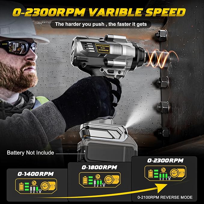 DIYtoolifz 1/2" Cordless Impact Wrench,1110 Ft-lbs(1550N.m) Brushless Motor | Compatible with DeWalt 20V Battery, High Torque Impact Driver with LED Light, Electric Gun for Car, Truck, Mower, Bare Tool