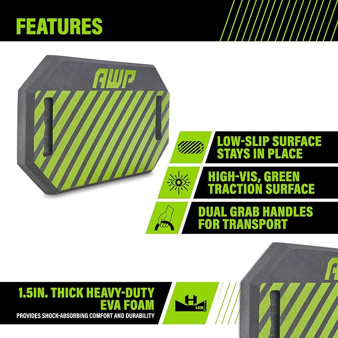 AWP Foam Kneeling Pad for Electricians, Carpenters, Mechanics, Plumbers, Landscapers & More | Shock Absorbing 1.5" Foam Kneeling Work Pad, | High Visibility Green (4 Pack)
