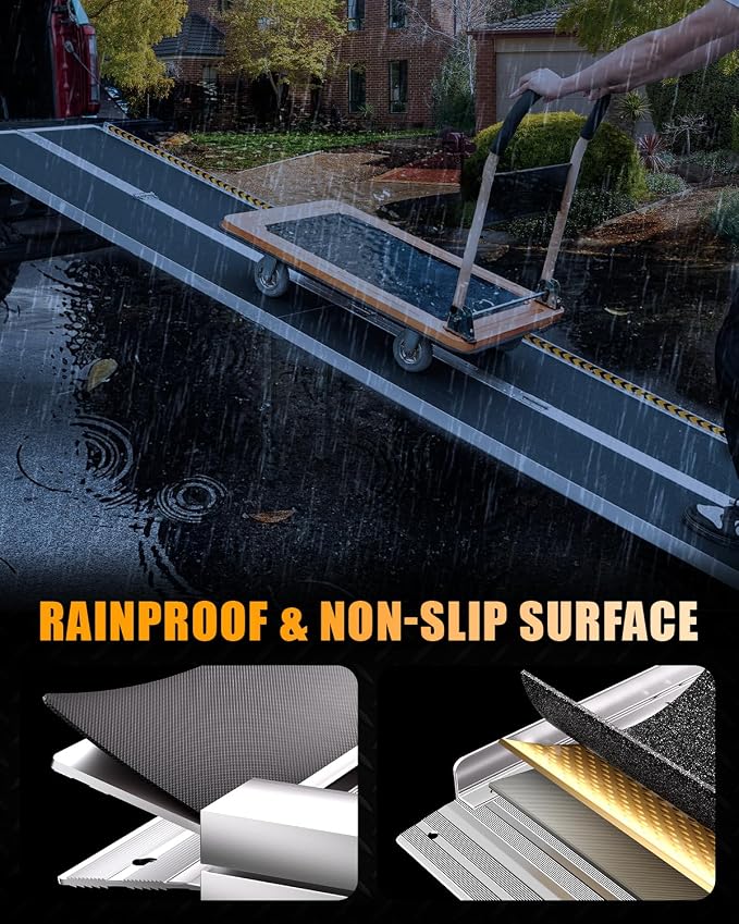VNN Portable Wheelchair Ramp 10FT, Seamless Non-Slip Aluminum Ramps for Wheelchairs for Home, Wheelchair Ramps for Home Steps, Aluminum Loading Dock Plates, Black