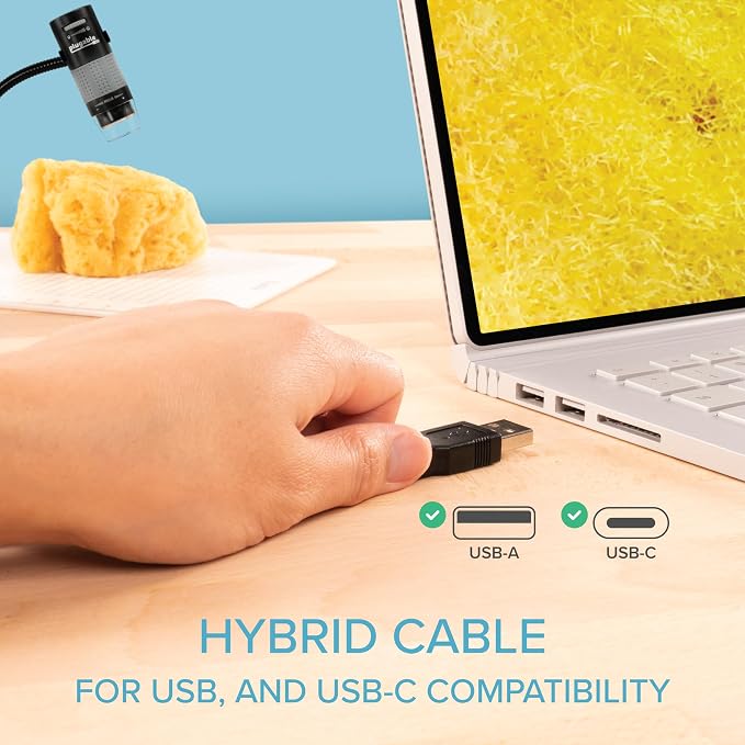 Plugable USB Digital Microscope 250x, 2MP Micro Camera with Flexible Arm Stand - Handheld USB & USB-C Microscope, Windows, Mac, ChromeOS, Linux, Android, iPad Compatible