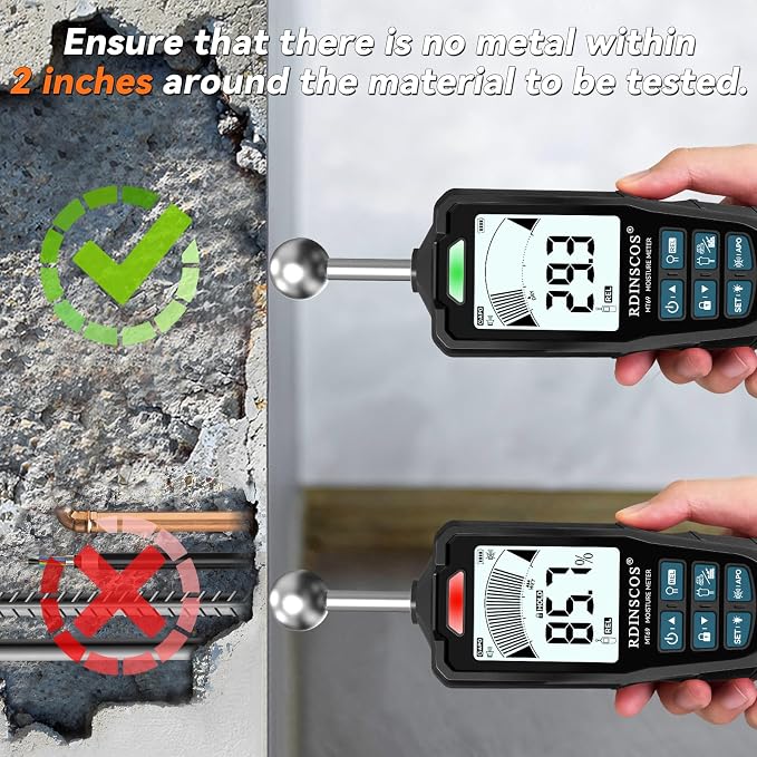 RDINSCOS 2-in-1 Pin & Pinless Moisture Meter | Digital Moisture Detector, For Wood, Drywall & Building Materials, Adjustable Alarm Threshold,3-Color Indicator