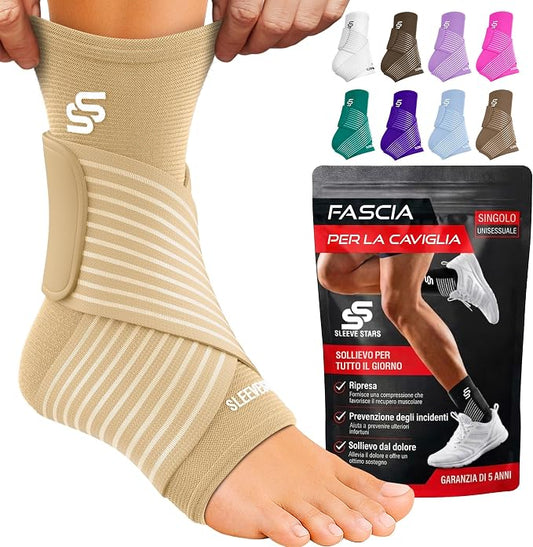 Sleeve Stars Ankle Brace for Women & Men, Ankle Wrap for Sprained Ankle, Compression Sleeve for Plantar Fasciitis Relief, Easy Customizable Support: w/Removable Strap (Single/M:10"-12"/Beige)