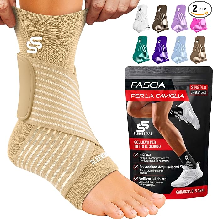 Sleeve Stars Ankle Brace for Women & Men, Ankle Wrap for Sprain, Compression Sleeve for Plantar Fasciitis Relief, Easy Customizable Support: w/ Removable Strap (Pair/M:10"-12"/Beige)