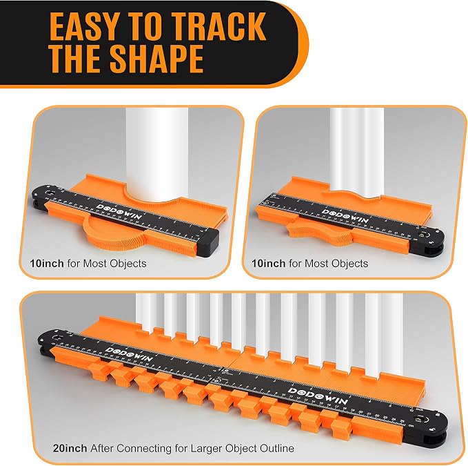 DODOWIN Connectable Contour Gauge with Lock, 20 Inch Profile Duplicator Tool for Flooring, Tile & Woodworking, Shape Outline Gauge, Father’s Day Gifts for Dad, Men, Husband, Handyman