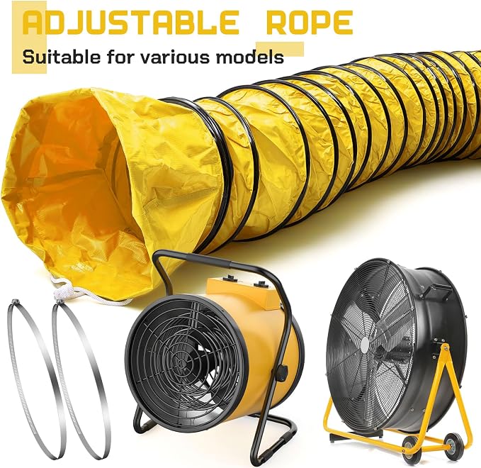 Pangda 1 Pack 25ft Duct Hosing PVC Flexible Ducting Hose 12 Inch HVAC Duct Hosing Flame Retardant with Stainless Steel Air Ducting Clamps Adjustable Hose Clamps for Utility Blower, Yellow