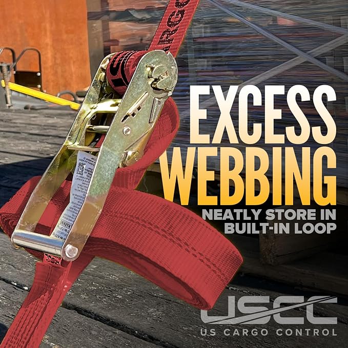 US Cargo Control Wire Hook Ratchet Straps 2 Inch x 30 Foot (320 Count Pallet), 10,000 LBS Break Strength, Ratchet Straps Heavy Duty with Double J Hooks, Red Cargo Tie Downs, Flatbed Trailers, Trucks