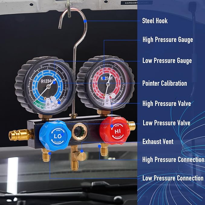 BACOENG R1234yf AC Vacuum Pump and Gauge Set, 4 CFM Sparkless HVAC Vacuum Pump Kit for R1234yf Refrigerant, with Can Tap and Quick Couplers