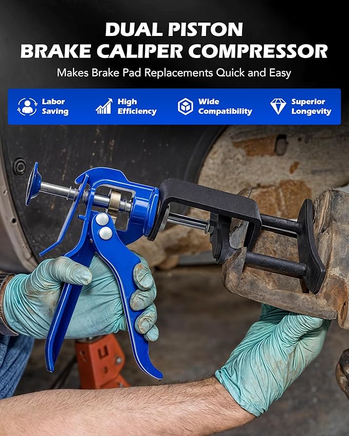 Orion Motor Tech Dual Piston Brake Caliper Compressor, Heavy Duty Brake Caliper Compression Tool for Brake Pad Replacement, Disc Brake Caliper Piston Compressor Tool for Most Cars & Trucks